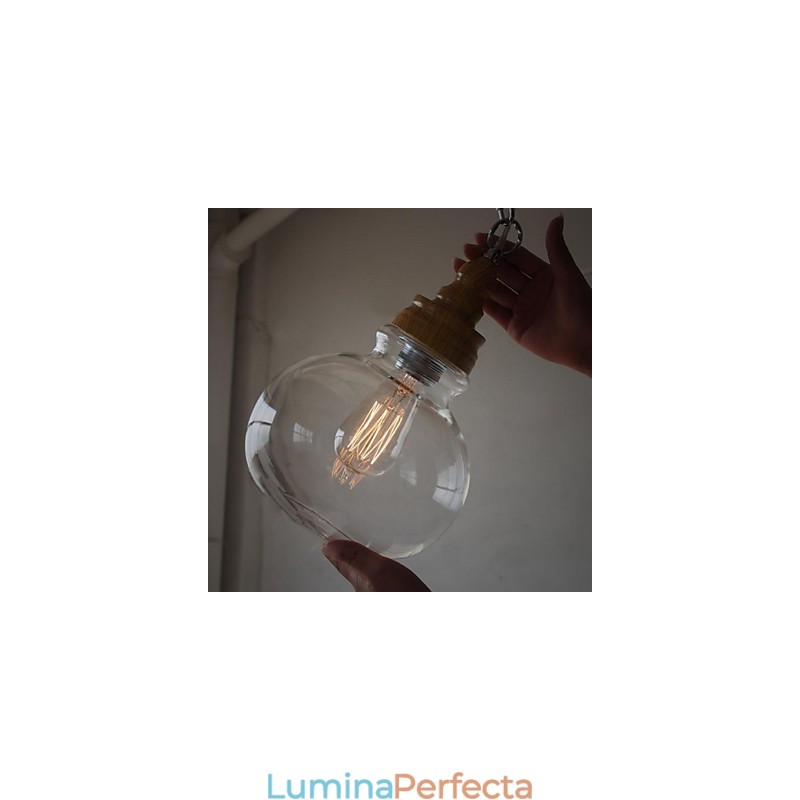 Lampă de suspendare rotundă din lemn, din lemn, de cristal (dia 19 cm)