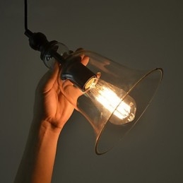 Candelabru din sticlă retro, industrial, de epocă, lampă de noptieră minimalistă, culoare clară