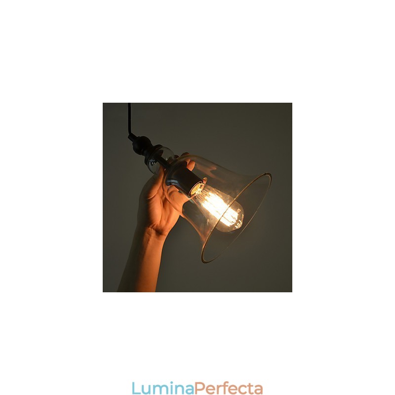 Candelabru din sticlă retro, industrial, de epocă, lampă de noptieră minimalistă, culoare clară