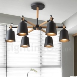 Candelabru modern contemporan din lemn cu 6 lumini