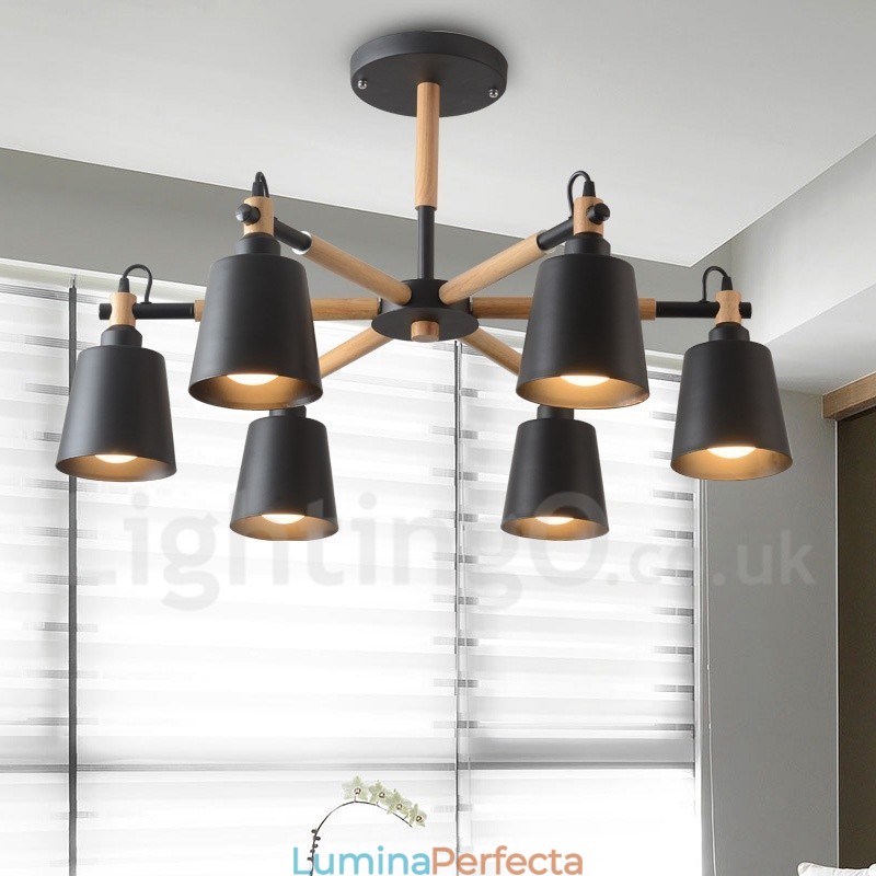 Candelabru modern contemporan din lemn cu 6 lumini