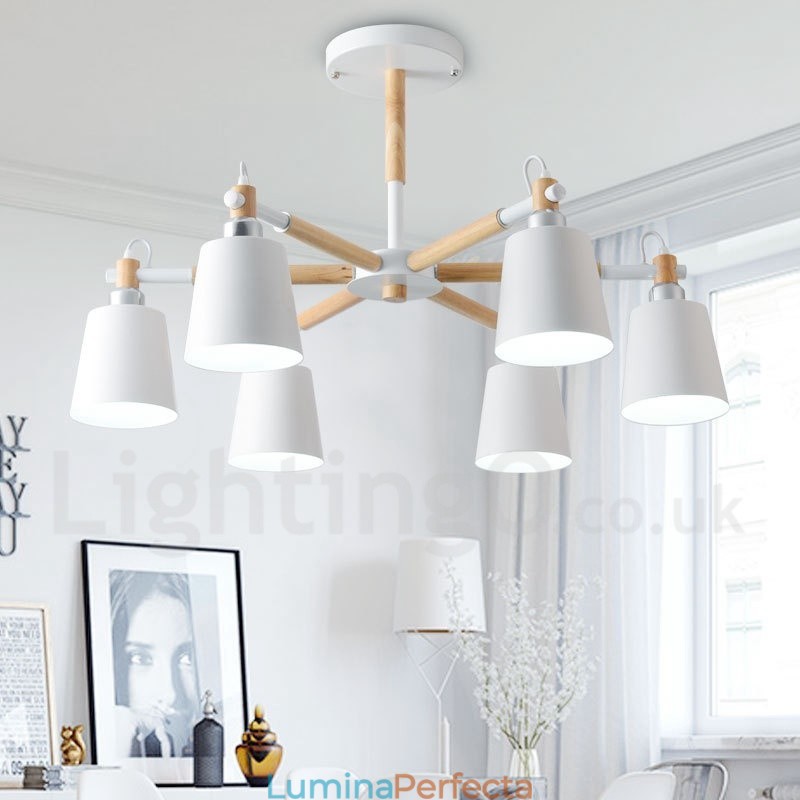 Candelabru modern contemporan din lemn cu 6 lumini