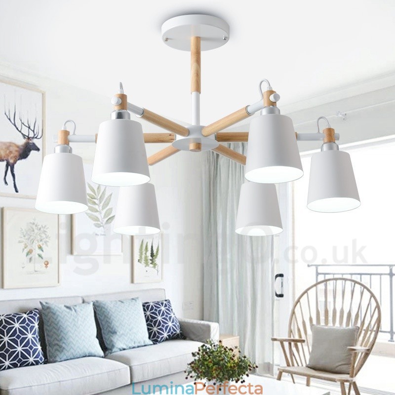 Candelabru modern contemporan din lemn cu 6 lumini
