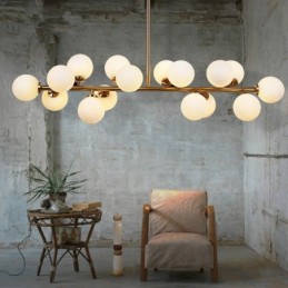 Candelabru modern contemporan cu 16 lumini cu abajur din sticlă și lampă