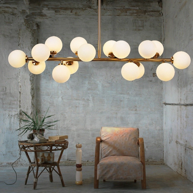 Candelabru modern contemporan cu 16 lumini cu abajur din sticlă și lampă