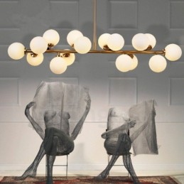 Candelabru modern contemporan cu 16 lumini cu abajur din sticlă și lampă