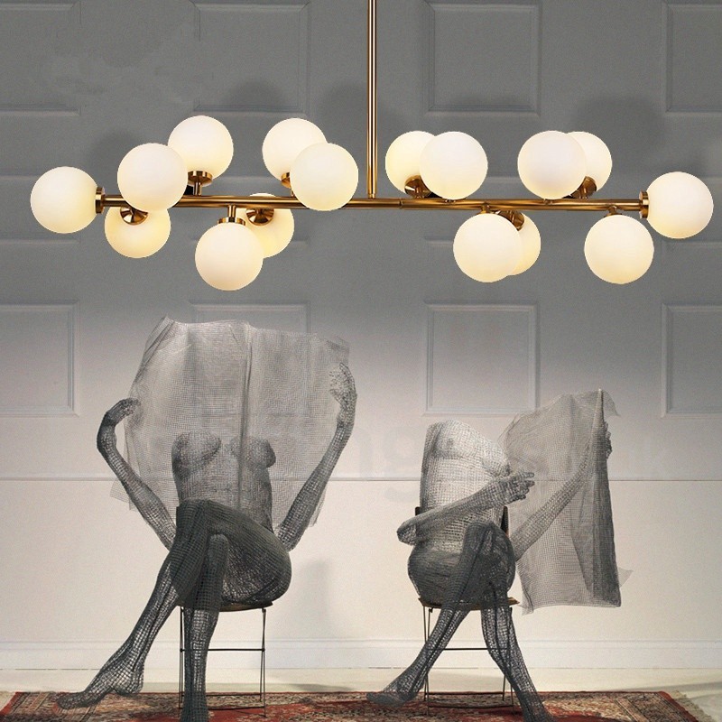 Candelabru modern contemporan cu 16 lumini cu abajur din sticlă și lampă