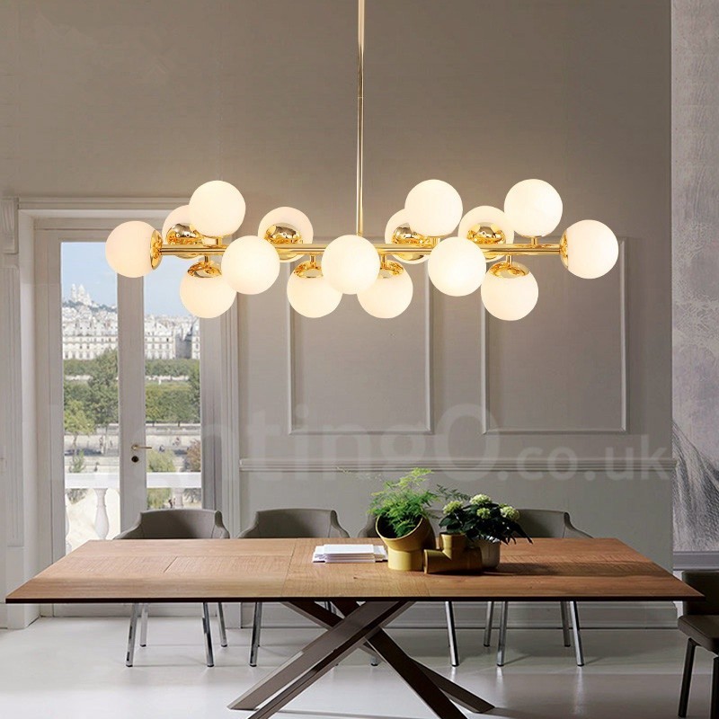 Candelabru modern contemporan cu 16 lumini cu abajur din sticlă și lampă