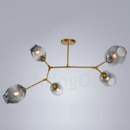 Candelabru modern contemporan cu 5 lumini cu abajur din sticlă