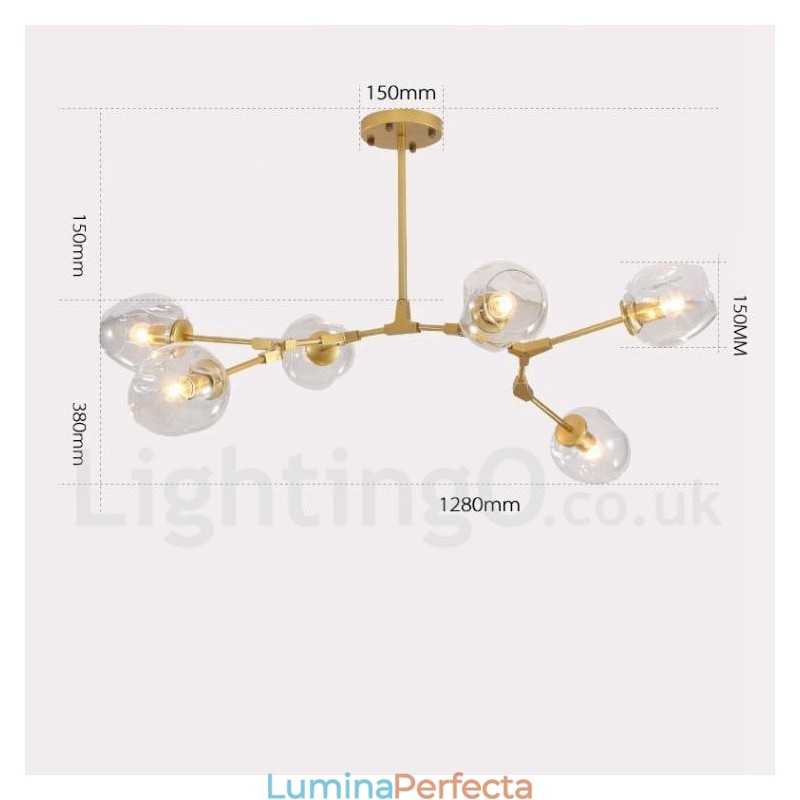 Candelabru contemporan modern cu 6 lumini cu abajur din sticlă transparentă și lumină