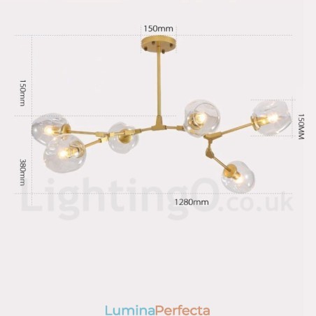 Candelabru contemporan modern cu 6 lumini cu abajur din sticlă transparentă și lumină Candelabru contemporan modern cu 6 lumini cu abajur din sticlă transparentă și lumină