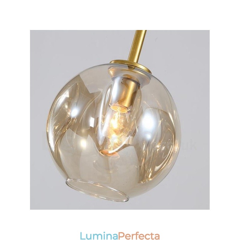 Candelabru modern contemporan cu 7 lumini cu abajur din sticlă transparentă și lampă