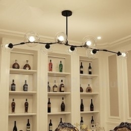Candelabru contemporan modern cu 8 lumini cu abajur din sticlă transparentă și lampă (negru auriu)