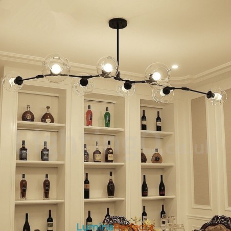 Candelabru contemporan modern cu 8 lumini cu abajur din sticlă transparentă și lampă (negru auriu) Candelabru contemporan modern cu 8 lumini cu abajur din sticlă transparentă și lampă (negru auriu)