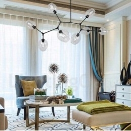 Candelabru contemporan modern cu 8 lumini cu abajur din sticlă transparentă și lampă (negru auriu)