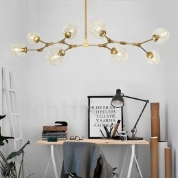 Candelabru contemporan modern cu 8 lumini cu abajur din sticlă transparentă și lampă (negru auriu)