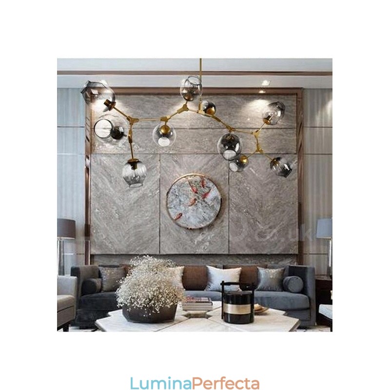 Candelabru auriu cu 10 lumini cu abajur din sticlă Lumină în stil modern și contemporan