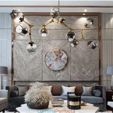 Candelabru auriu cu 10 lumini cu abajur din sticlă Lumină în stil modern și contemporan Candelabru auriu cu 10 lumini cu abajur din sticlă Lumină în stil modern și contemporan