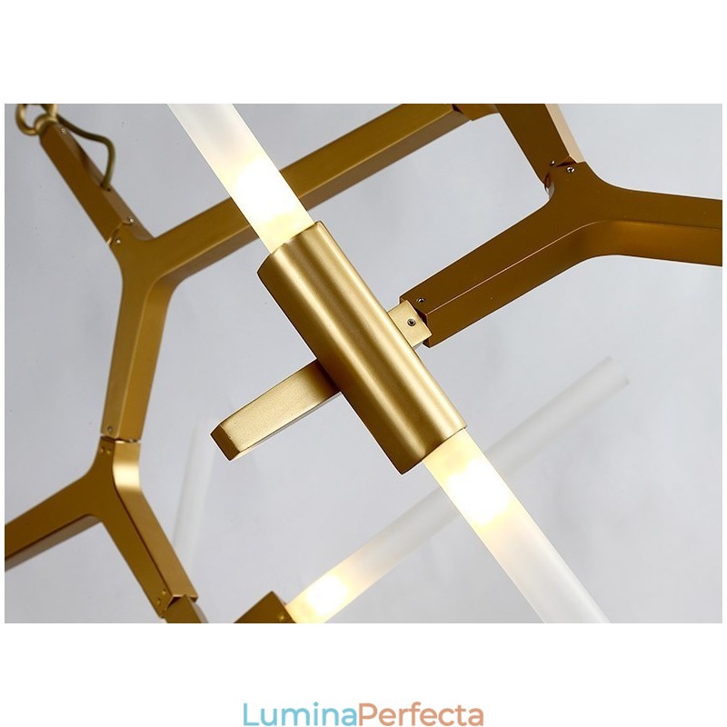 Candelabru cu 6 lumini, modern și contemporan, cu 2 niveluri (negru auriu)