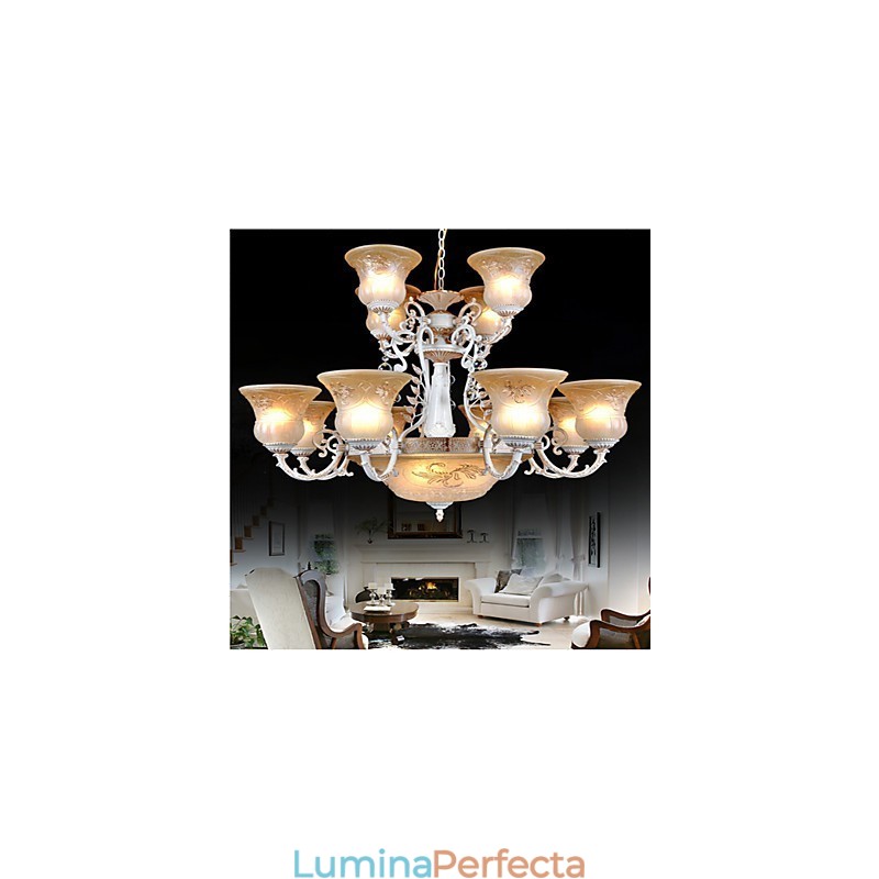 Candelabru alb Fifteen Lights Pattern Glass Shade Hand Aurit European Retro Classic