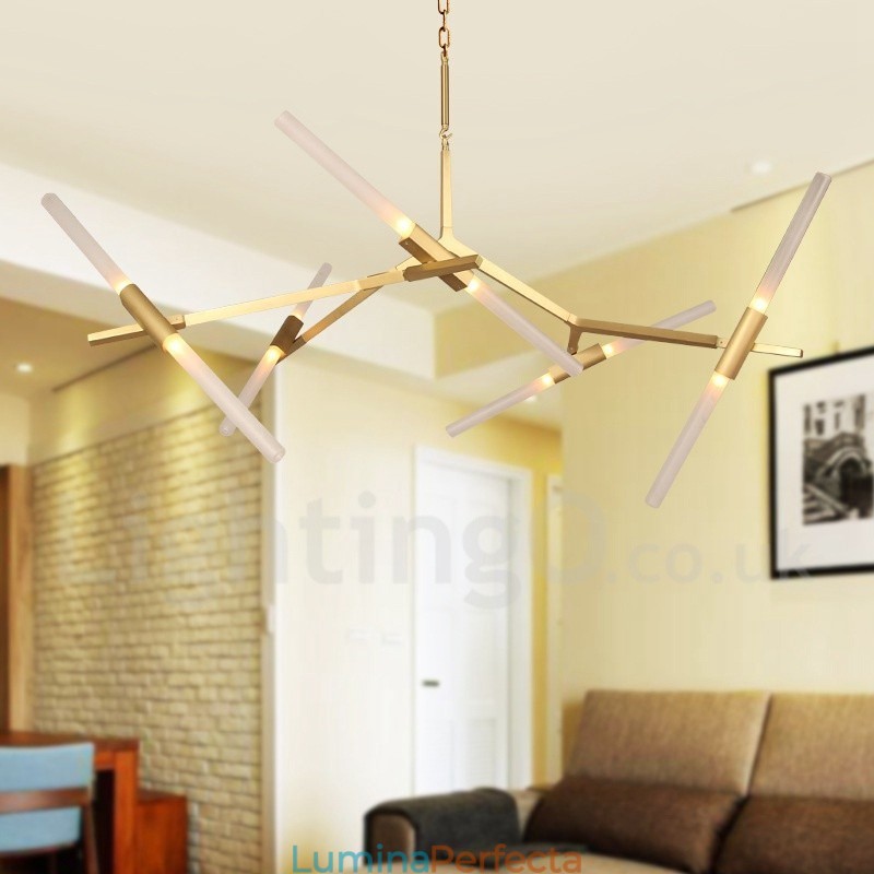 Candelabru modern contemporan cu 10 lumini (negru auriu)