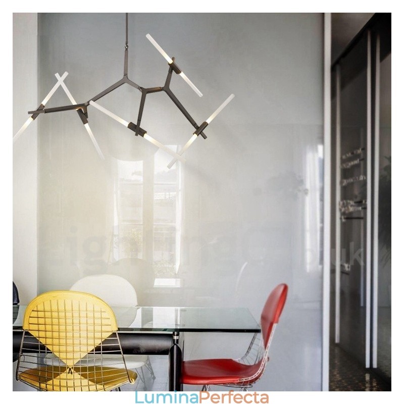 Candelabru modern contemporan cu 10 lumini (negru auriu)