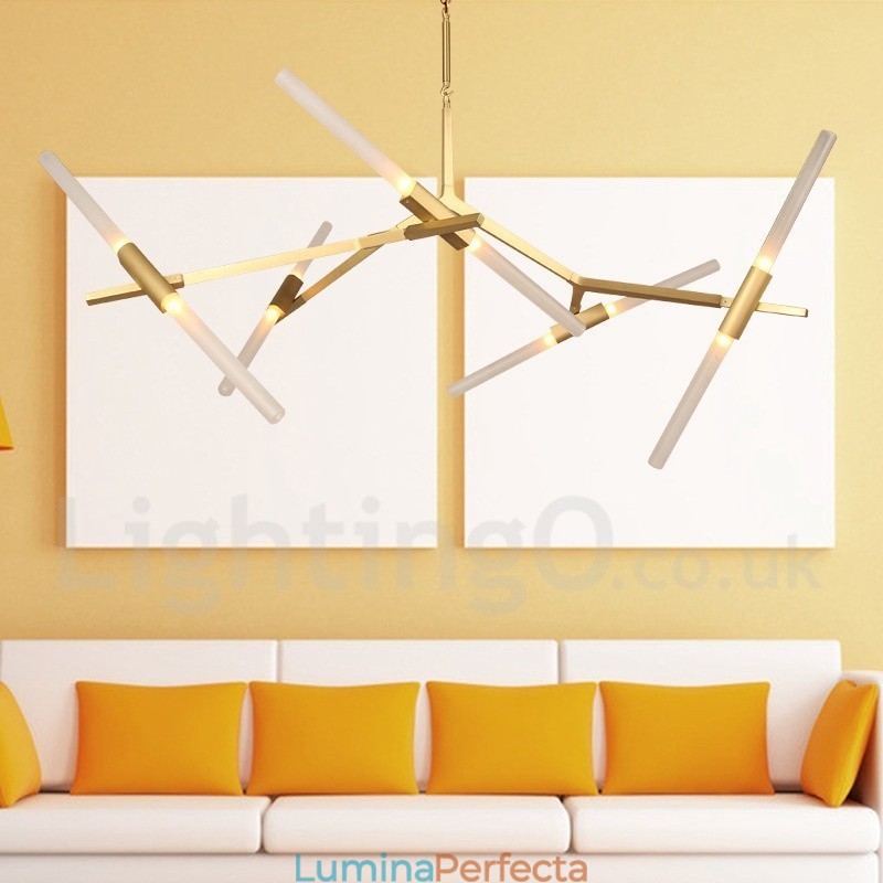 Candelabru modern contemporan cu 10 lumini (negru auriu)