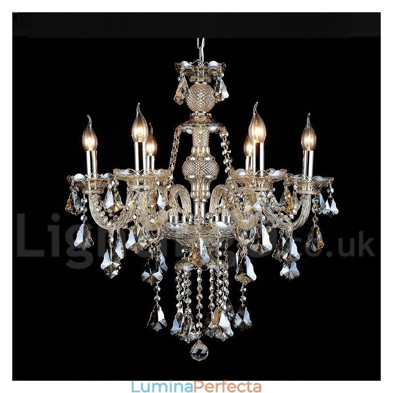 Candelabru modern cu 6 lumini, retro, vintage, culoare cognac