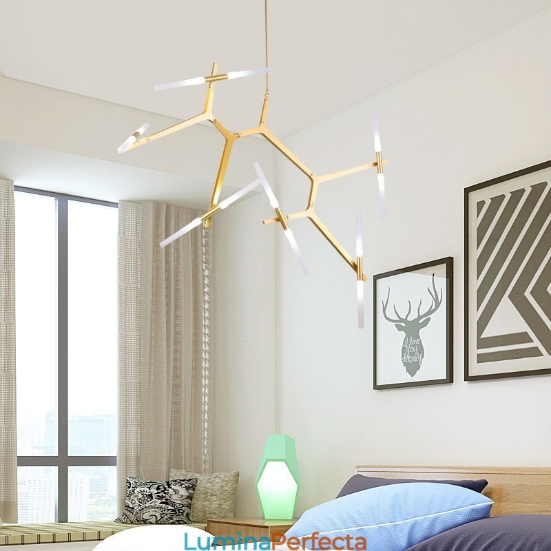 Candelabru modern contemporan cu 12 lumini (negru auriu)