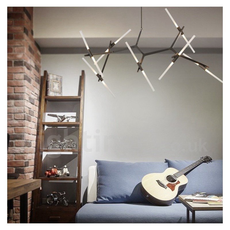 Candelabru modern contemporan cu 14 lumini (negru auriu)