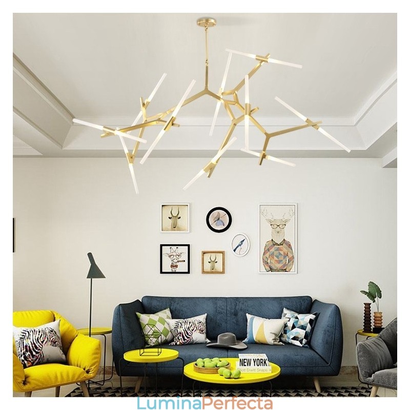 Candelabru modern contemporan cu 20 de lumini (negru auriu)