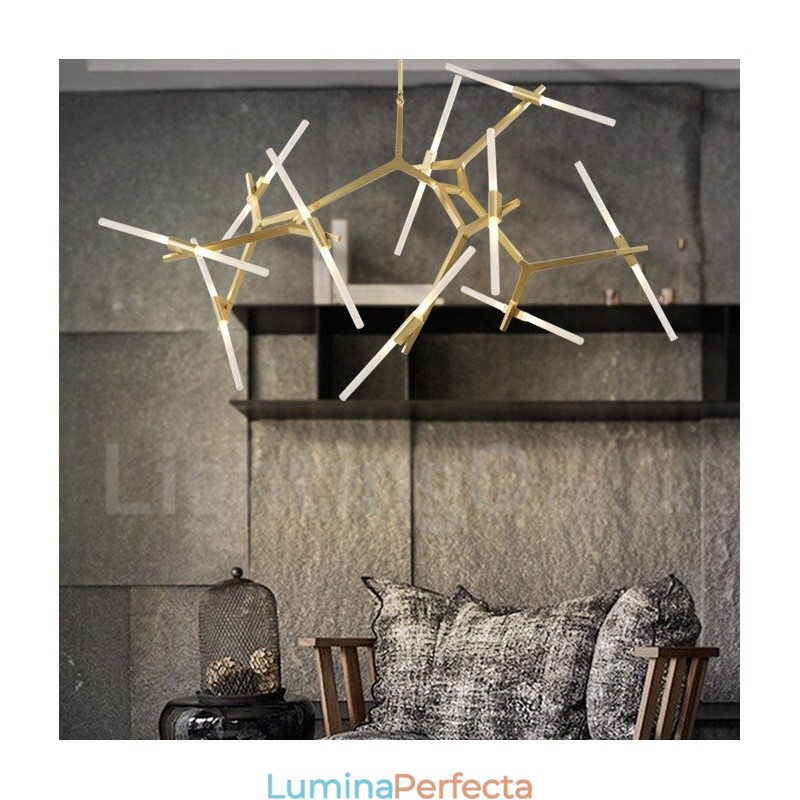 Candelabru modern contemporan cu 20 de lumini (negru auriu)