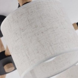 Candelabru modern, contemporan, din lemn, cu 3 lumini, cu un singur nivel, cu abajur din țesătură și