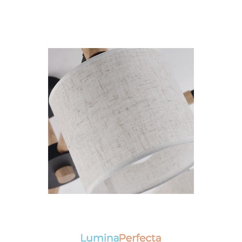 Candelabru modern, contemporan, din lemn, cu 3 lumini, cu un singur nivel, cu abajur din țesătură și