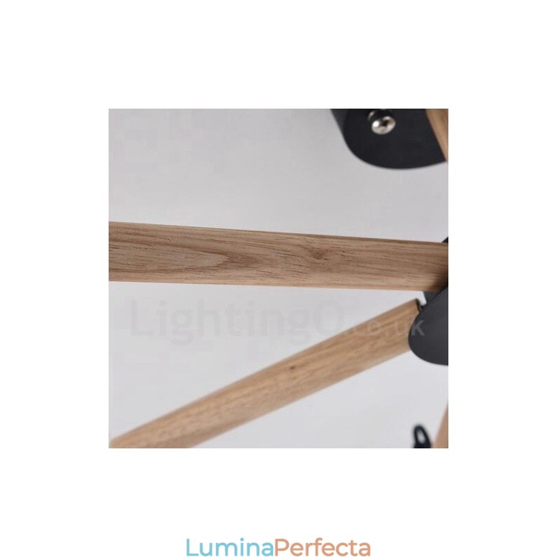 Candelabru modern, contemporan, din lemn, cu 3 lumini, cu un singur nivel, cu abajur din țesătură și