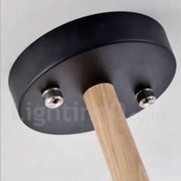 Candelabru modern, contemporan, din lemn, cu 3 lumini, cu un singur nivel, cu abajur din țesătură și