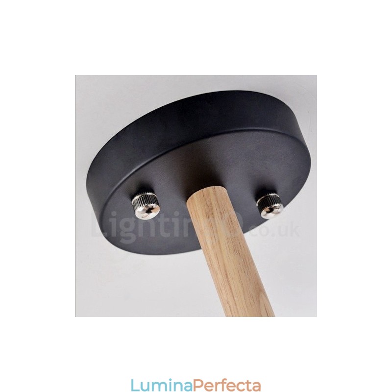 Candelabru modern, contemporan, din lemn, cu 3 lumini, cu un singur nivel, cu abajur din țesătură și