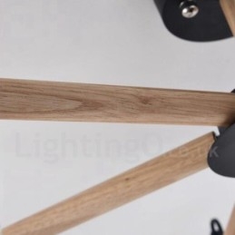 Candelabru modern, contemporan, din lemn, cu 6 lumini, cu un singur nivel, cu țesătură tambur (alb negru)