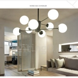 Candelabru negru, modern, contemporan, din metal, cu 2 niveluri, cu abajur din sticlă