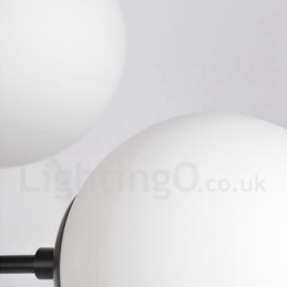 Candelabru negru, modern, contemporan, din metal, cu 2 niveluri, cu abajur din sticlă