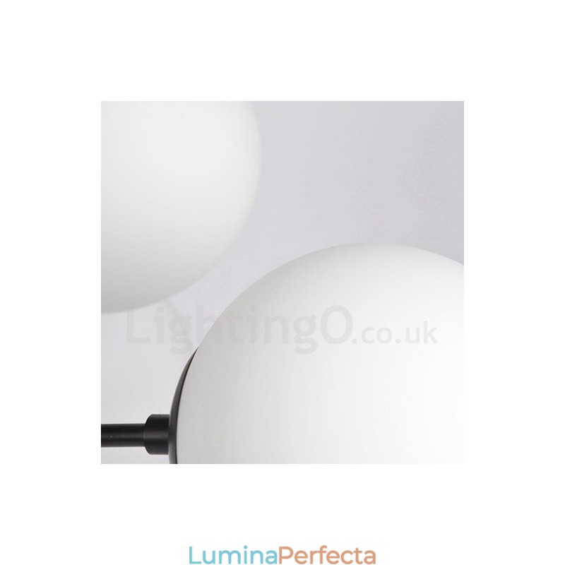 Candelabru negru, modern, contemporan, din metal, cu 2 niveluri, cu abajur din sticlă