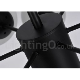 Candelabru negru, modern, contemporan, din metal, cu 2 niveluri, cu abajur din sticlă