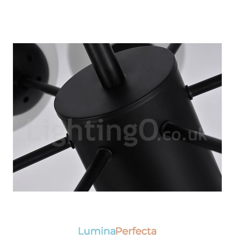 Candelabru negru, modern, contemporan, din metal, cu 2 niveluri, cu abajur din sticlă