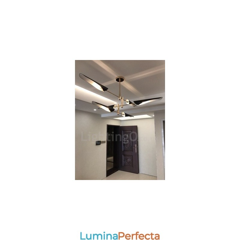 Candelabru modern contemporan cu 3 niveluri, cu 6 lumini