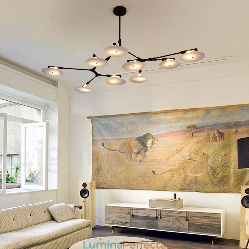 Candelabru negru, modern, contemporan, cu 9 lumini