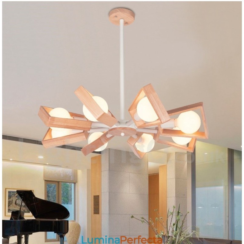 Candelabru din lemn cu un singur nivel, cu 8 lumini, stil modern și contemporan
