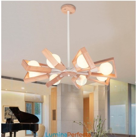 Candelabru din lemn cu un singur nivel, cu 8 lumini, stil modern și contemporan