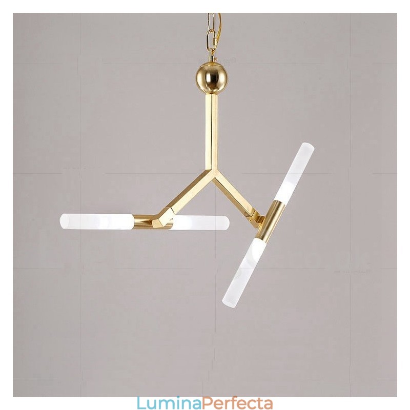 Candelabru auriu modern contemporan, cu 2 niveluri, 4 lumini