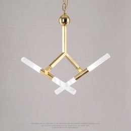 Candelabru auriu modern contemporan, cu 2 niveluri, 4 lumini