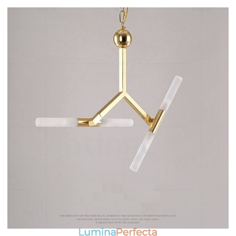 Candelabru auriu modern contemporan, cu 2 niveluri, 4 lumini